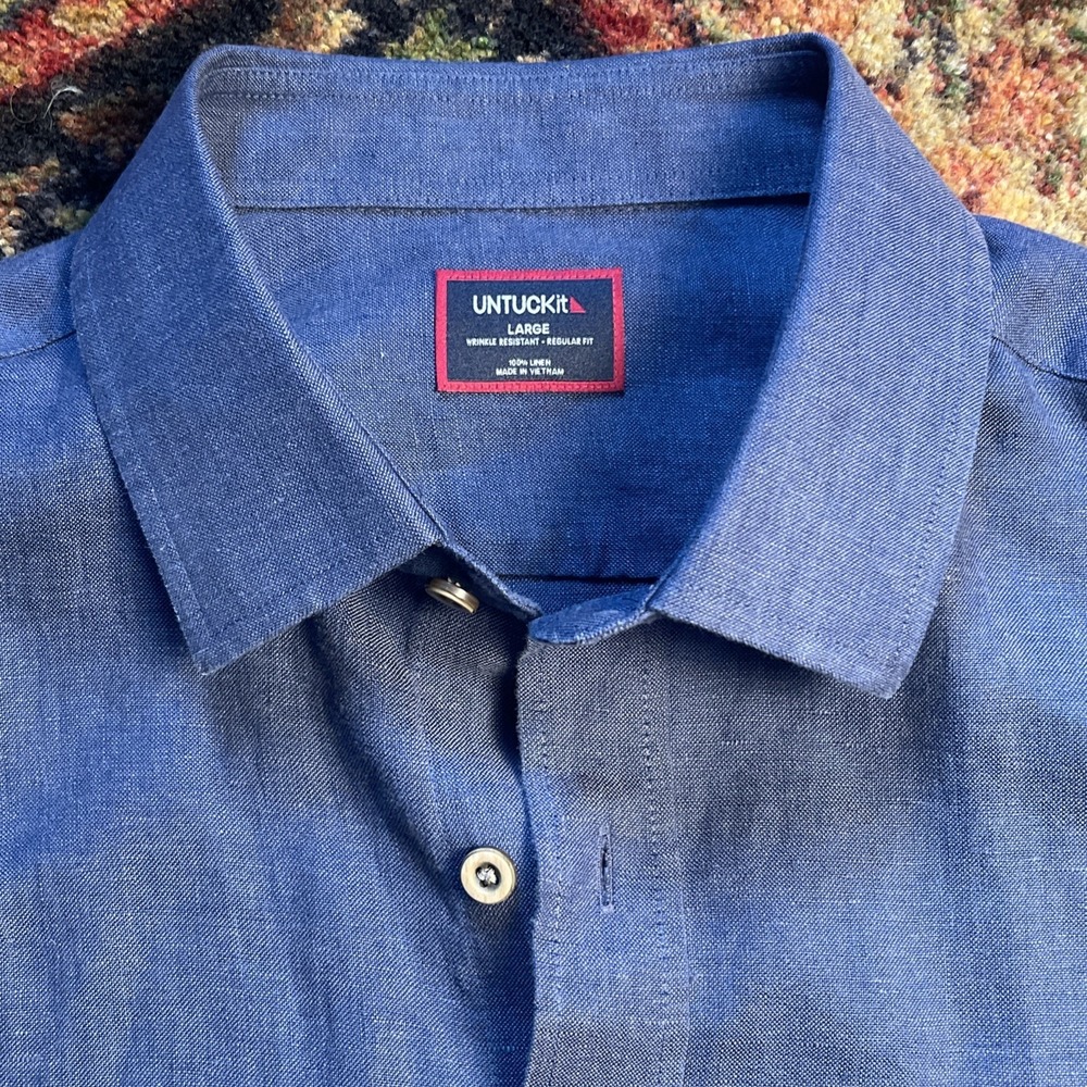 Untuckit Mens 100 percent Linen Button Down Long Sleeve Shirt Size L